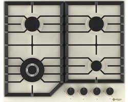 Wiggo WH-G634RL(C) - Inbouw Gaskookplaat - Wok brander - 60 cm - 4 Kookzones - Gietijzeren pannendragers - 5 jaar garantie - Crème Geëmailleerd