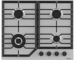 Wiggo WH-G634RL(X) - Inbouw Gaskookplaat - Wok brander - 60 cm - 4 Kookzones - Gietijzeren pannendragers - 5 jaar garantie - Roestvrijstaal