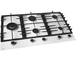 Wiggo WH-G935RR(W) - Inbouw Gaskookplaat - Wok brander - 90 cm - 5 Kookzones - Gietijzeren pannendragers - 5 jaar garantie - Wit Geëmailleerd