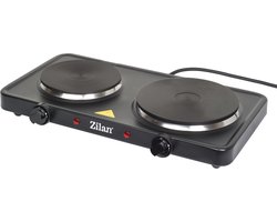 Zilan Elektrische Dubbele Kookplaat 2500W – Vrijstaande Hotplate – 2 Gietijzeren Kookzones (155 & 185 mm) – Thermostaat & Oververhittingsbeveiliging – Antislip – Compact & Snel Opgewarmd – Zwart