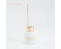 10 stuks - Gepersonaliseerde geurstokjes - flesjes voor huisparfum - WIT potje met Rosé gouden schroefdop en 5 stokjes - Nog te vullen - Ideaal als uitdeelcadeau / doopsuiker - gepersonaliseerd met naam in roségoud