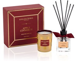Atelier Rebul Apple Cinnamon - Mini Home Geschenkset - Geurstokjes (50ml) + Geurkaars (65g) - Zoete & Warme geur - Heerlijke Geurverspreider