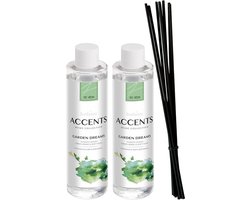 Bolsius Accents - Navulling Voor Geurstokjes - 2 x 200 ml Garden Dreams - Inclusief 8 Fiber Geurstokjes