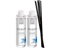 Bolsius Accents - Navulling Voor Geurstokjes - 2 x 200 ml - Pure Winter - Inclusief 8 Fiber Geurstokjes