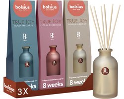 Bolsius - Geurstokjes True Joy - 3 Geuren - Vanilla Delight - Floral Blessings - Woody Wellness - 80 ml