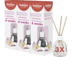 Bolsius True Scents - Geurstokjes - Magnolia - 3 stuks - Voordeelverpakking - 60ml