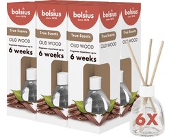 Bolsius True Scents - Geurstokjes - Oud Wood - 6 stuks - Voordeelverpakking - 60ml