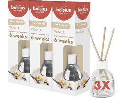 Bolsius True Scents - Geurstokjes - Vanille - 3 stuks - Voordeelverpakking - 60ml