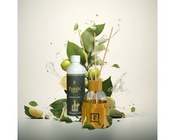 Fresh&Fine Geurdiffuser Bamboo + 250ML Essential Blend – Geurstokjeshouder met natuurlijke olie – Neutraliseert luchtjes en verfrist elke ruimte