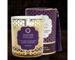 Geurkaars van luxe kokosboter en sojawas met lavendel en citroengras, ayurvedisch, Tridosha, Song of India