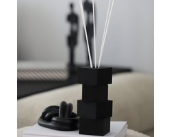 Geurstokjeshouder mat zwart – Luxe Geurverspreider Cozy Plaid – Navulbare Geurstokjes Set 200 ml – Design Diffuser met Witte Stokjes – Stijlvol Huisparfum Cadeau