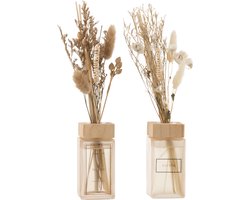 J-Line geurstokjes + bloemen - glas - naturel - 2 stuks