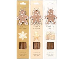 Kerst Wierook Set van 3 – Gingerbread Incense – Nootmuskaat, Gingerbread & Vanille Cookie – Inclusief Peperkoek Wierookhouder – North Pole Bakery Collectie – Winter & Christmas Geurcadeau