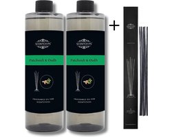 Navulling Patchouli Oudh - Geurstokjes Navulling Set van 2 + 5 Geurstokjes - Geurverspreider - Luchtverfrisser - Huisparfum - 400ml x 2