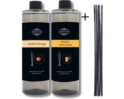 Navulling Vanille Mango + Musk Vers Hout - Geurstokjes Navulling Set van 2 + 5 Geurstokjes - Geurverspreider - Luchtverfrisser - Huisparfum - 400ml x 2