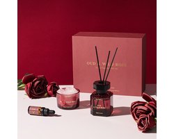 OUD & Wild Rose LUXE Diffuser | Limited Edition | 100 ML | Fragrant Sticks | Gift Set | Essential Oil | Crystal Diffuser |