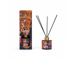 Reed Diffuser Geurstokjes 100ml – Kruidig- Luxe Geurverspreider van Glas met Zwarte Stokjes – Fris & Vrolijk Design – Langdurige Geur – Perfect Cadeau voor Elke Gelegenheid