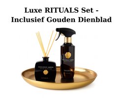 Rituals Amber Luxury Set - Geurstokjes 100 ml & Huisparfum 400 ml - Gouden Dienblad