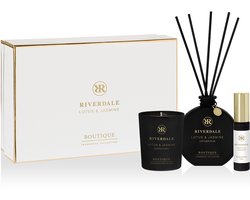 Riverdale - Geschenkset - Lotus & Jasmine - Medium - Wit - Geurstokjes, geurkaars en huisparfum