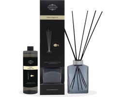 Scentchips® Cadeauset Geurstokjes Witte Gemberthee - Met Grijs/Blauwe Fles - Huisparfum - Geurverspreider - Luchtverfrisser - Geschenkdoos - Giftbox