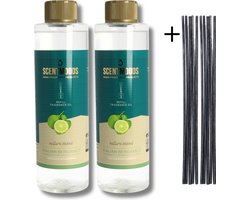 Scentmoods Geurstokjes Navulling Bergamot Set van 2 + 12 Geurstokjes - Geurverspreider - Luchtverfrisser - Huisparfum - 400ml x 2