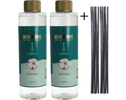 Scentmoods Geurstokjes Navulling Katoen Set van 2 + 12 Geurstokjes - Geurverspreider - Luchtverfrisser - Huisparfum - 400ml x 2