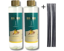 Scentmoods Geurstokjes Navulling Musk Wood Set van 2 + 12 Geurstokjes - Geurverspreider - Luchtverfrisser - Huisparfum - 400ml x 2