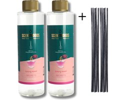 Scentmoods Geurstokjes Navulling Secrets Set van 2 + 12 Geurstokjes - Geurverspreider - Luchtverfrisser - Huisparfum - 400ml x 2