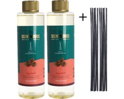 Scentmoods Geurstokjes Navulling Winterwoods Set van 2 + 12 Geurstokjes - Geurverspreider - Luchtverfrisser - Huisparfum - 400ml x 2