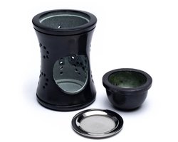 Wierookbrander / olieverdamper zeepsteen zwart - 10.5 cm
