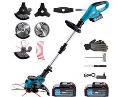 1000W Accu Grastrimmer - 4-in-1 Kantenmaaier – Grastrimmer – Bosmaaier – Grasmaaier – Draadloos & Elektrisch - Borstelloze Motor – Trimmer met 2x 4000mAh Accu en Lader – Uittrekbare Handgreep, Kantelbare Kop – Voor Gazon/Tuinklussen