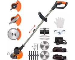 3-in-1 Kantenmaaier – Grastrimmer – Bosmaaier – Grasmaaier – Draadloos & Elektrisch – Incl. 2 Accu ‘s & Snellader - Motorkop -90° en +90° verstelbaar - Incl. 3 snijkoppen