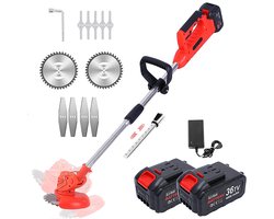 36V Grastrimmer-Draaibare kop-Telescopische-inclusief 2 x 4,0 Ah Accu's-3 Soorten messen-Draadloze
