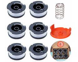 6-pack nylon trimmerspoelen voor bosmaaiers met spoeldeksels en veren voor Black & Decker