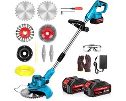 750W Accu Grastrimmer - 4-in-1 Kantenmaaier – Grastrimmer – Bosmaaier – Grasmaaier – Draadloos & Elektrisch - Borstelloze Motor – Trimmer met 2x 4000mAh Accu en Lader