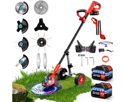 Accu Grastrimmer 6000 mAh - 21V Grasmaaier met Oplader - 850W Borstelloze Motor - Draaibare Kop voor Tuin en Gazon
