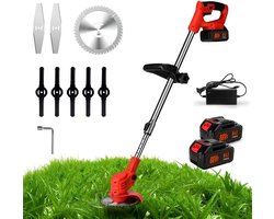 Accu grastrimmer, accu en oplader, Accu Onkruidwacker, 180° trimhoek, telescoopsteel & extra handgreep