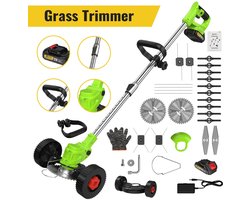 Archi Grastrimmer – Bosmaaier - 21V - Draadloos - 650W – 2 Accu’s – 5 Soorten Snijbladen – Telescopisch – Steunwielen – Complete Set
