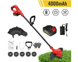 CONENTOOL Bosmaaier - Grastrimmer - Bosmaaiers - Bosmaaier accu - Gehele set - Grasmaaier - Draagbare Elektrisch Grasmaaiers - 30cm Cutting Diameter – Verstelbare lengte - Red - voor Tuin