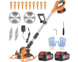 Cordless Lawn Trimmer with Battery, Electric Brush Cutter, Wireless, with and 3 Types of Blades, Battery Powered Brush Cutter with Removable Rail for Mowing Gardens, Lawn and Soil, Agrico