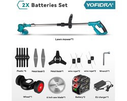 CYRO - Elektrische grasmaaier - Grasmaaier - Grastrimmer - Opvouwbaar - Draadloos - Elektrisch gereedschap - 2x388VF Batterij Set