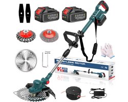 Elektrische Grastrimmer - 750W Accu Grasmaaier & 4-in-1 Trimmer met 2x 4000mAh 21V Accu + Lader - Borstelloze Motor, 4-in-1 Multifunctioneel, Verstelbaar