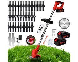 Elektrische Grastrimmer - Accu Grasmaaier & 3-in-1 Trimmer met 2x 2000mAh 21V Accu + Lader -met 55 Stuks Kunststof Messen, 3-in-1 Multifunctioneel, Verstelbaar