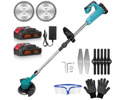 Elektrische Grastrimmer- Opvouwbare grasmaaier- Maaidiameter: 30 cm - Telescopische steel - Motorkop -90° en +90° verstelbaar - Incl. 3 snijkoppen - blauw