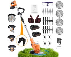 Grenintol 4-in-1 Grastrimmer Accu Met 2x2000mAh Accu - Kantenmaaier Draadloos & Elektrische Bosmaaier Met Lader, Elektrische Kantenmaaier Met 90° Verstelbare Snijkop + Dubbele Handgreep & Veiligheidsslot, Geschikt Voor Tuin en Gazon​