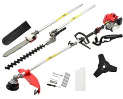 John Gardener Multifunctionele 4-in-1 bosmaaier met 51,7cc motor, 14" kettingzaag, heggenschaar, trimmer en 3T mes