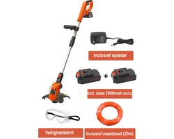 Kibani accu grastrimmer 18V - inclusief extra li-ion  accu 2000 mAh, 20m maaidraad & beschermbril – snoerloos - lichtgewicht - bosmaaier - kantenmaaier