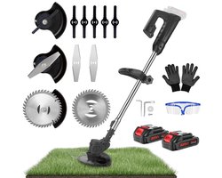Krachtige Accu Grastrimmer 21V – Draadloze Elektrische Kantenmaaier met 2 Accu’s,Freischneider & Motorsense met telescopische steel + extra handgreep- Zwart – Voor Tuin en Gras