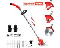Mila Shop Grastrimmer - Grasschaar - Grasmaaier elektrisch - 2 accu's en lader - Bostrimmer - Kantmaaier - Draadloos - Rood
