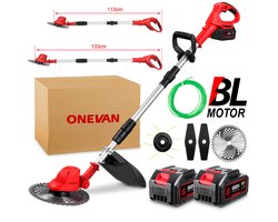 ONEVAN Accu Grastrimmer - 3-in-1 Kantenmaaier - 25 cm Snijbreedte - Bosmaaier - Brushless Grasmaaier - Incl. 2 Accu ‘s & Snellader - voor tuin, binnenplaats